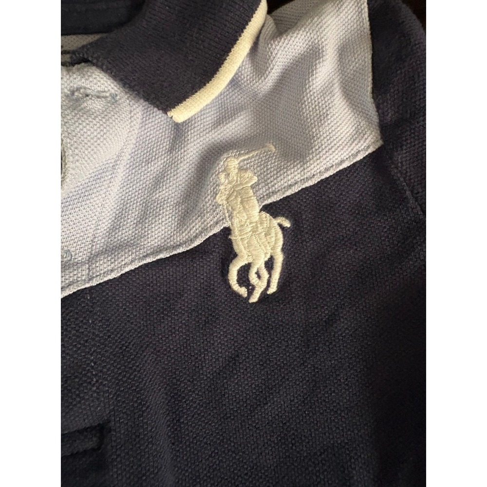 Ralph Lauren Baby Boy Colorblock Big Pony Polo Romper Navy Blue White 18M - Picture 2 of 6